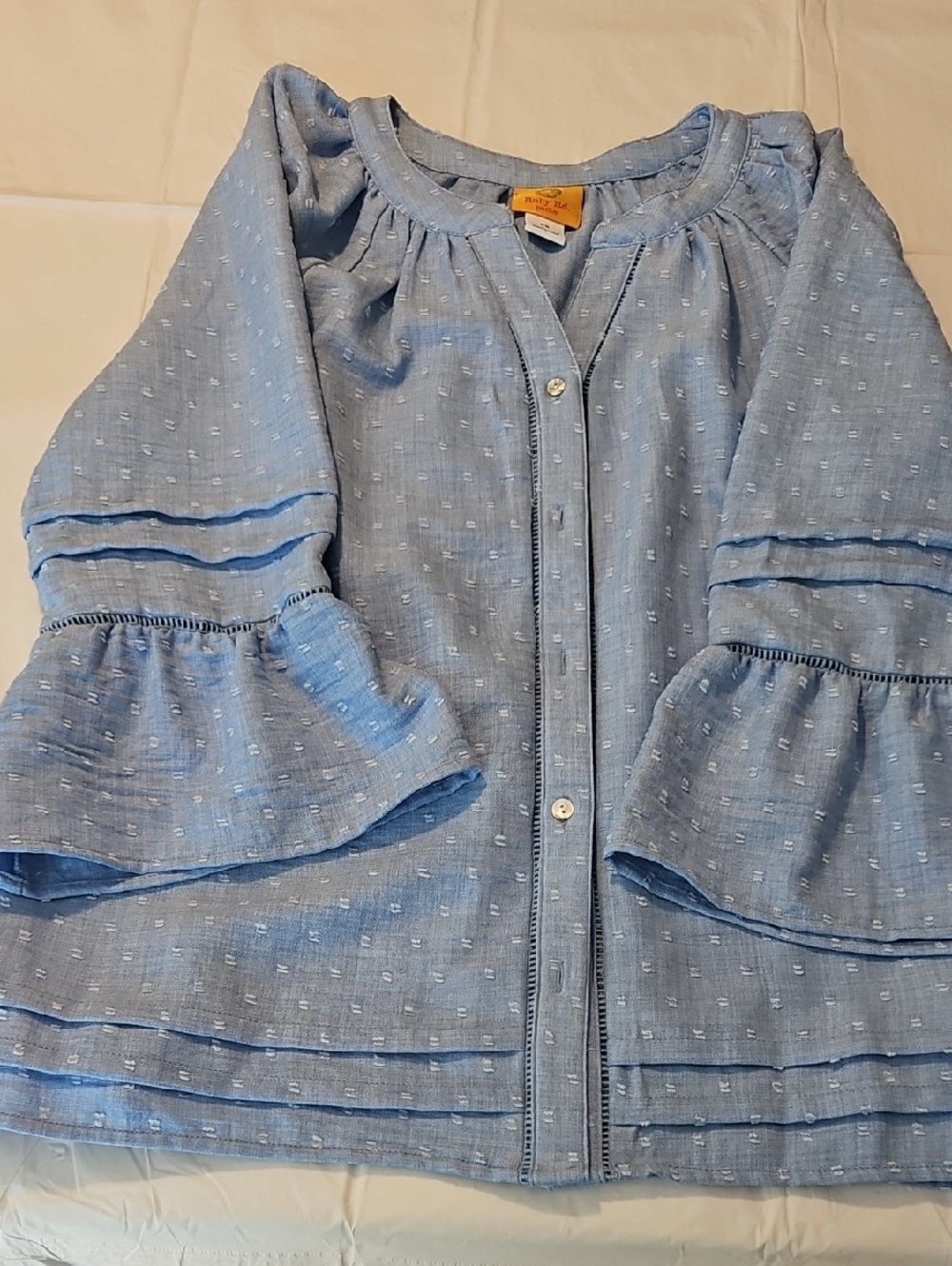 Ruby Rd. Light Blue Textured Button-Front Blouse